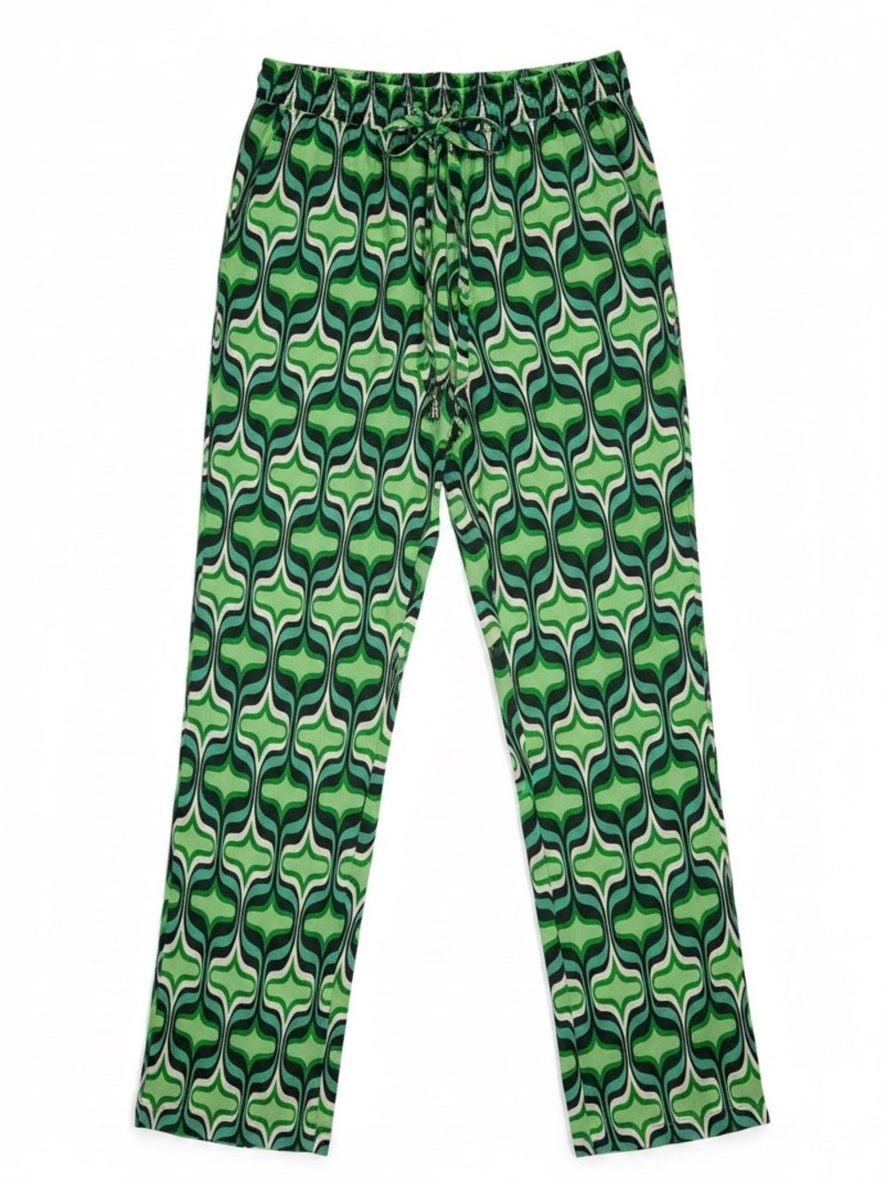 Zara Abstract Green Print Boho High Rise Pants Size Small
